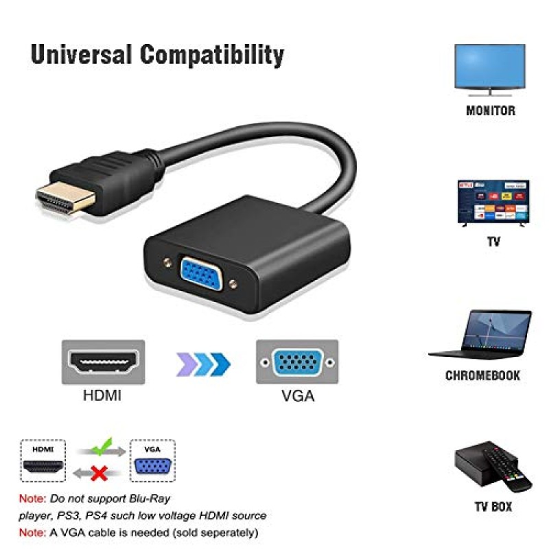 Live Tech HDMI to VGA with 1PC Audio Cable - (Black) Live Tech HDMI to VGA with 1PC Audio Cable - (Black)