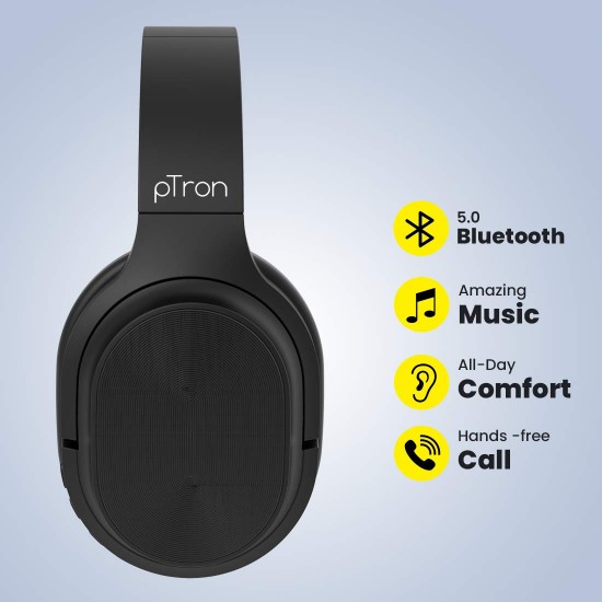 pTron Studio Classic Over Ear Wireless Headphones, Bluetooth 5.0 - (Black)