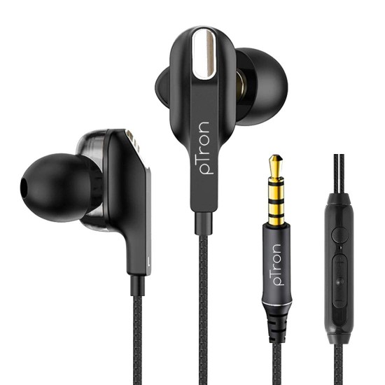 PTron Boom Lite Wired in Ear Earphones with Mic (Black)