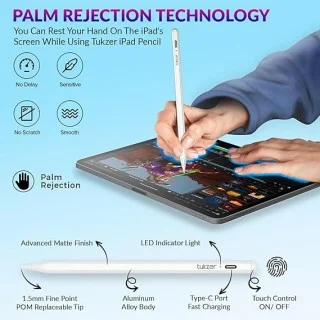 Tukzer Active Stylus Pen iPad Pencil Palm Rejection, Tilt Sensor, High  Precision White