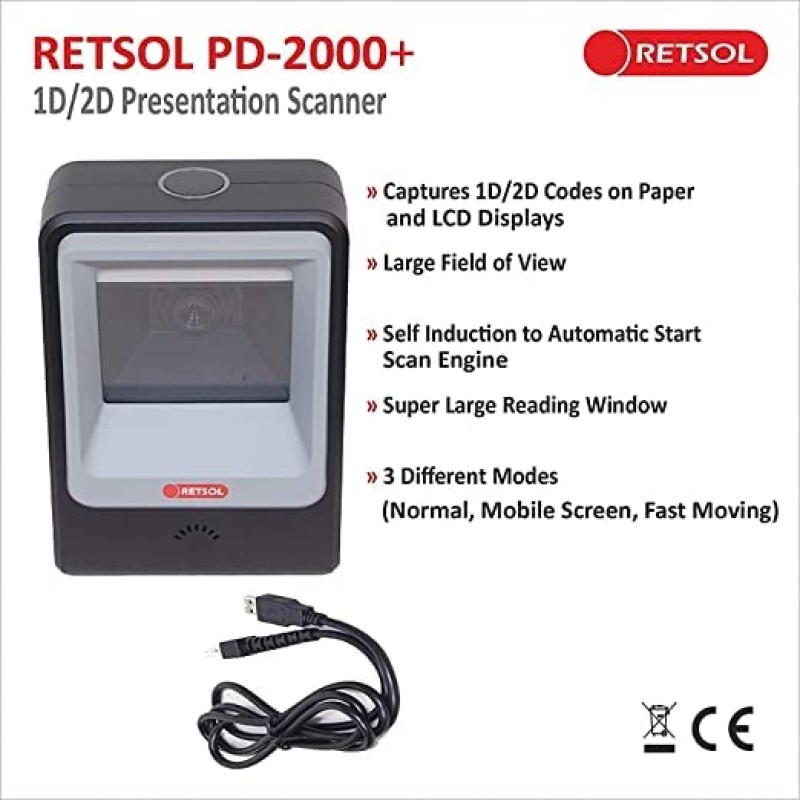 RETSOL PD-2000+ 1D/2D PRESENTATION SCANNER BIS APPROVED RETSOL PD-2000+ 1D/2D PRESENTATION SCANNER BIS APPROVED