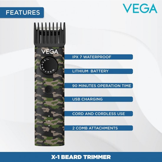 Vega Men X1 Beard Trimmer For Men With Quick Charge