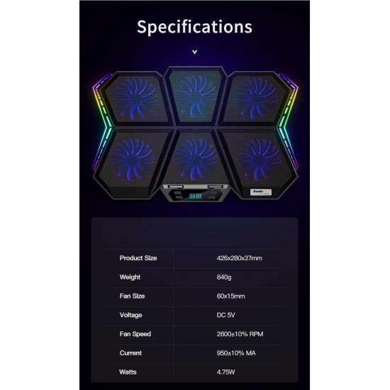 Cosmic Byte Meteoroid RGB Laptop Cooling Pad with 6 Fan upto 17 inch laptops (Black/Blue)