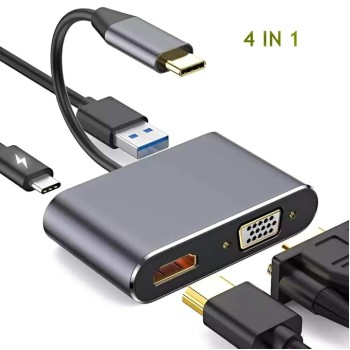Live Tech Link 4 in 1 USB Type C to HDMI Port VGA Port USB Adapter USB3.0 PD Connect