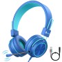 (Refurbished) iClever Kids Headphones with Mic, Wired On Ear Headphones for Kids - Blue