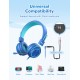 iClever Kids Headphones with Mic, Wired On Ear Headphones for Kids - Blue