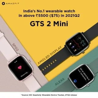 Amazfit GTS2 Mini Smart Watch with cm AMOLED Display, SpO2 Level Measurement, 14 Days' Battery Life