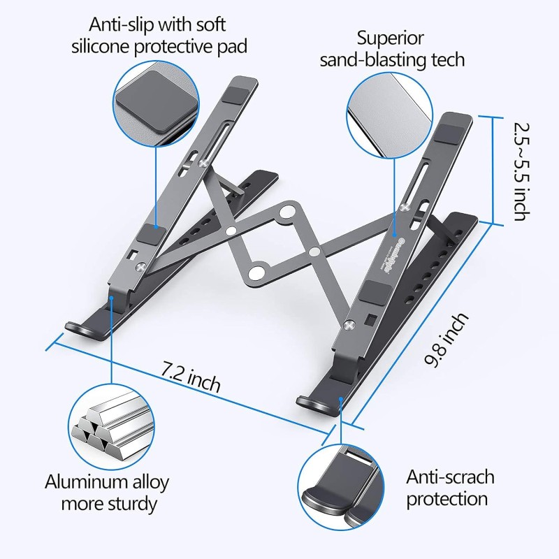 Cosmic Byte Adjustable Aluminum Portable Laptop Rack Stand for Upto 17" laptops, Tablets, Mobiles, Books with Pouch (Dark Grey) Cosmic Byte Adjustable Aluminum Portable Laptop Rack Stand for Upto 17" laptops, Tablets, Mobiles, Books with Pouch (Dark Grey)