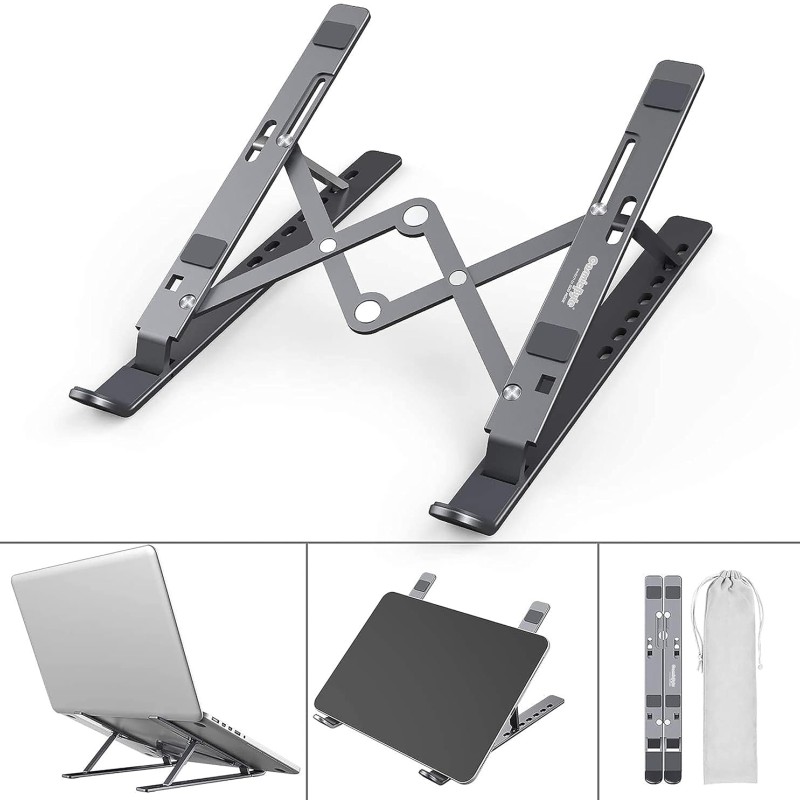 Cosmic Byte Adjustable Aluminum Portable Laptop Rack Stand for Upto 17" laptops, Tablets, Mobiles, Books with Pouch (Dark Grey) Cosmic Byte Adjustable Aluminum Portable Laptop Rack Stand for Upto 17" laptops, Tablets, Mobiles, Books with Pouch (Dark Grey)