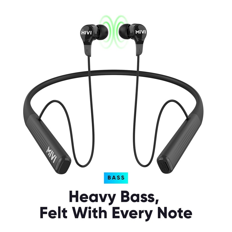 Mivi Collar 2B Bluetooth Wireless in Ear Earphones, 24 Hours Playtime, IPX7 Water Proof, Booming Bass, Magnetic Buds, Bluetooth 5.0 with mic (Black) Mivi Collar 2B Bluetooth Wireless in Ear Earphones, 24 Hours Playtime, IPX7 Water Proof, Booming Bass, Magnetic Buds, Bluetooth 5.0 with mic (Black)