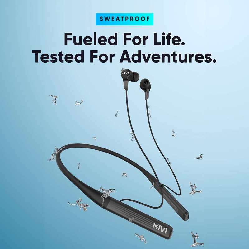Mivi Collar 2B Bluetooth Wireless in Ear Earphones, 24 Hours Playtime, IPX7 Water Proof, Booming Bass, Magnetic Buds, Bluetooth 5.0 with mic (Black) Mivi Collar 2B Bluetooth Wireless in Ear Earphones, 24 Hours Playtime, IPX7 Water Proof, Booming Bass, Magnetic Buds, Bluetooth 5.0 with mic (Black)