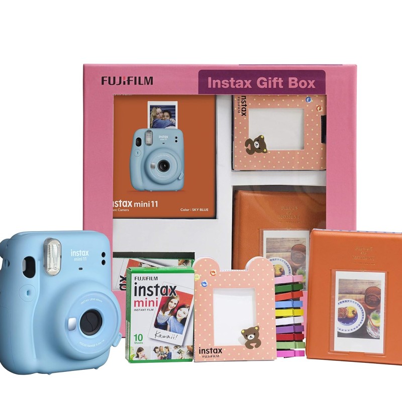 Fujifilm Instax Mini 11 Instant Camera (Sky Blue) Gift Box with 10 Shots