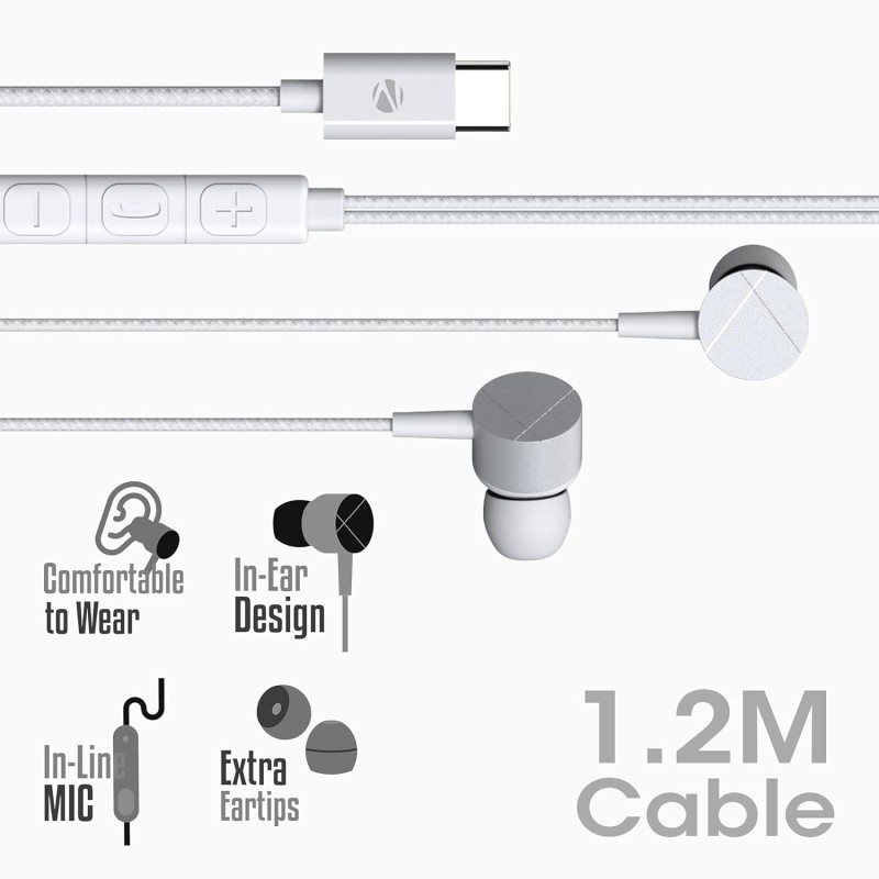 ZEBRONICS Zeb-Buds C2 in Ear Type C Wired Earphones with Mic (White) ZEBRONICS Zeb-Buds C2 in Ear Type C Wired Earphones with Mic (White)