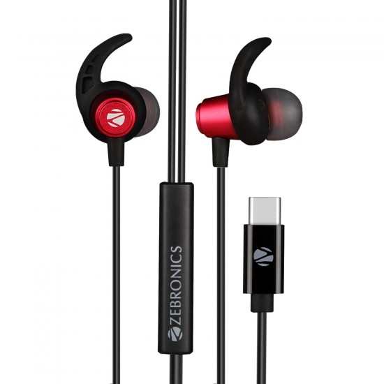 ZEBRONICS Zeb-Buds C in Ear Type C Wired Earphones with Mic (Red)