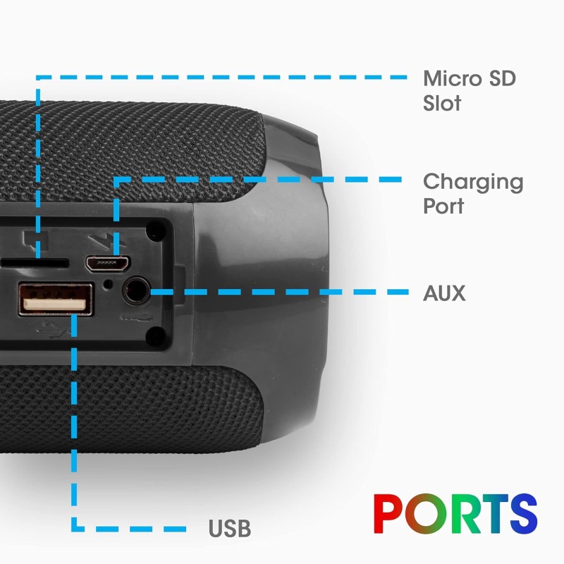 ZEBRONICS Zeb-Action Wireless 10W Portable Speaker, Supporting Bluetooth v5.1, TWS, RGB Lights, Fabric Finish, AUX/USB/FM/mSD (Black)