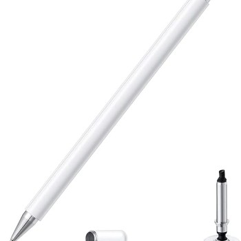Dyazo Aluminium Fine Point Stylus Pen with Spare Disk for Touch Screens Devices (White)