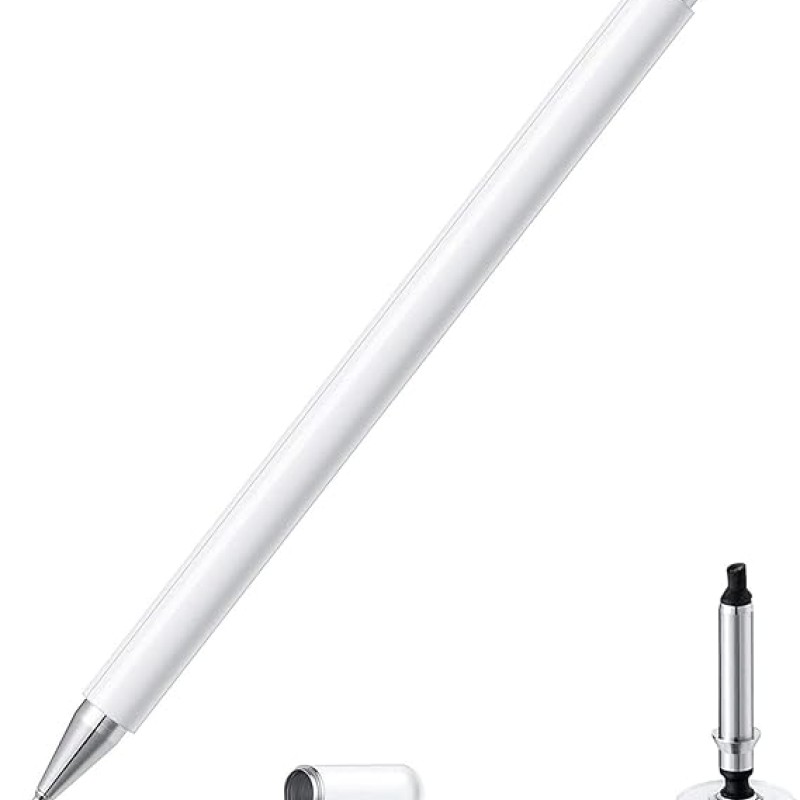 Dyazo Aluminium Fine Point Stylus Pen with Spare Disk for Touch Screens Devices (White)
