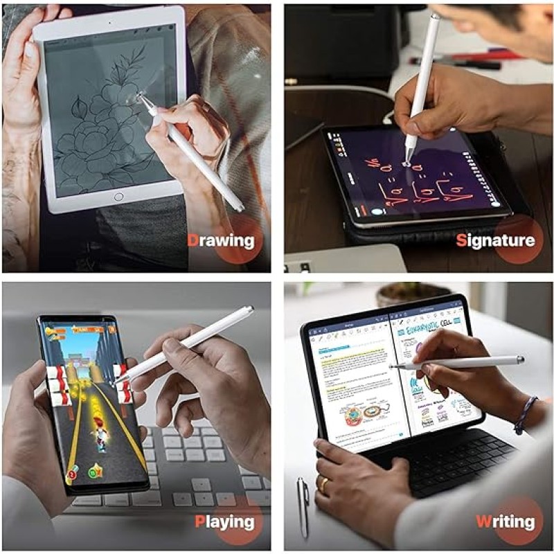 Dyazo Aluminium Fine Point Stylus Pen with Spare Disk for Touch Screens Devices (White)