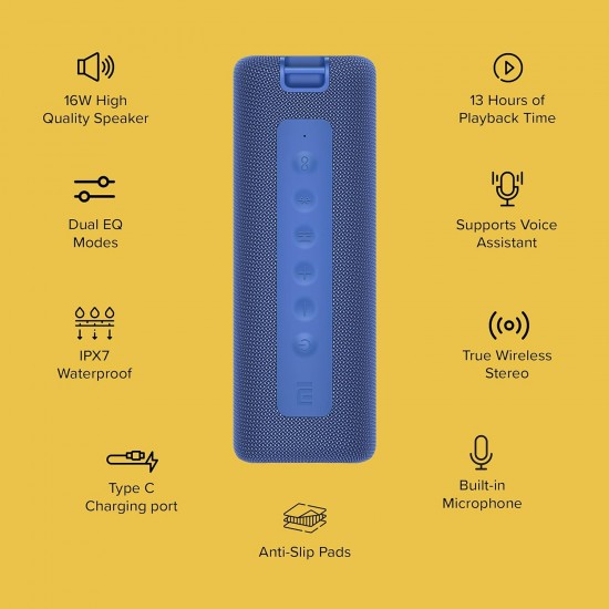 MI Portable Wireless Bluetooth Speaker (Blue)|16W Hi-Quality Speaker with Mic|Upto 13hrs Playback Time