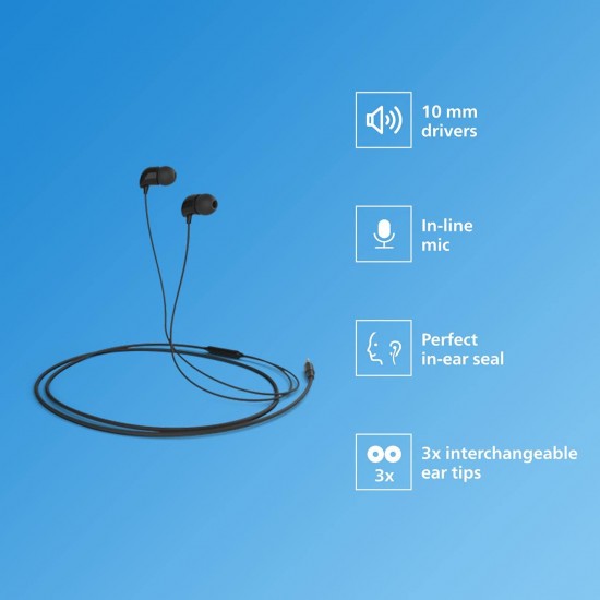 Philips Audio TAE1126 Wired in Ear Earphones, Black