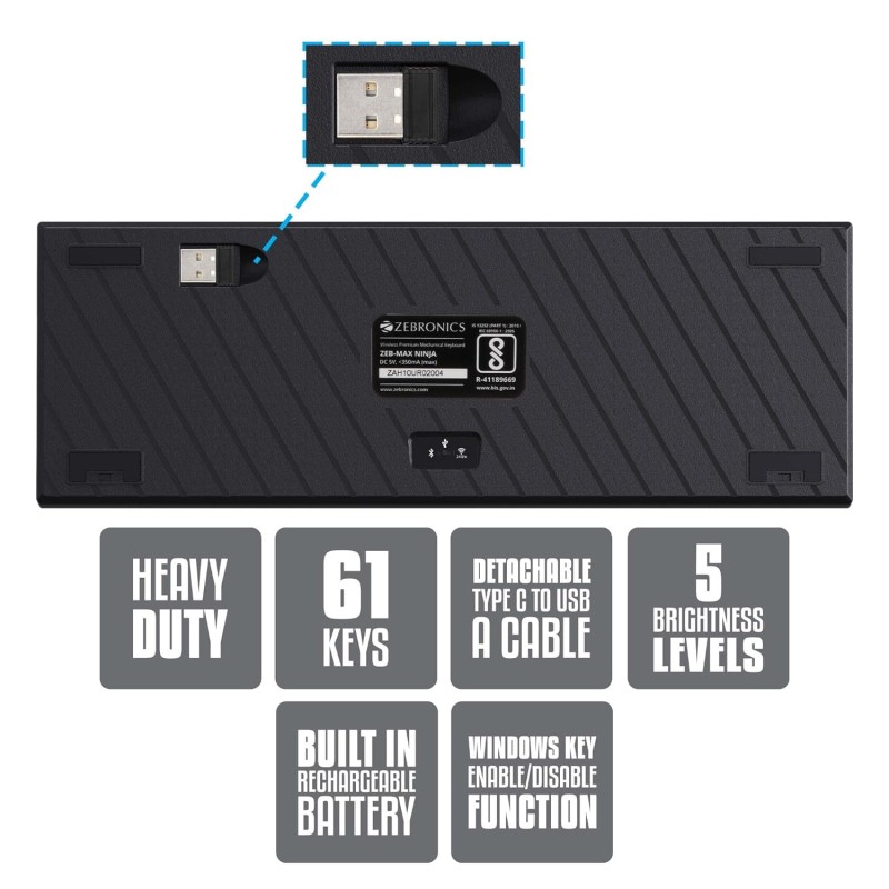 Zebronics ZEB-MAX NINJA 61 keys wireless mechanical keyboard - (Black)