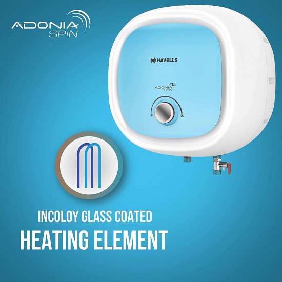 Havells Adonia Spin 15-Litre Vertical Storage Water Heater (Geyser) White Blue 5 Star, Wall Mounting