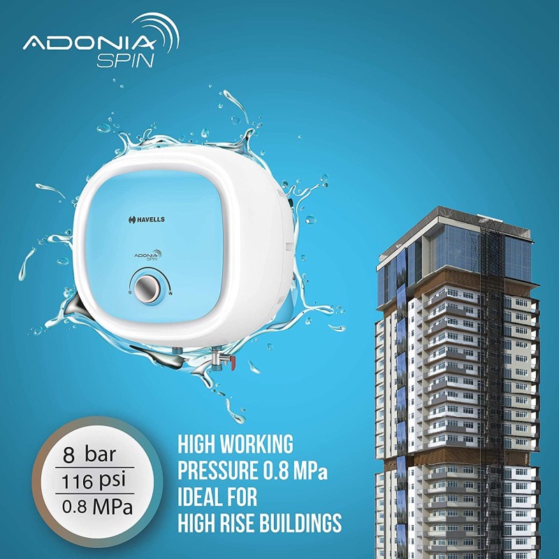 Havells Adonia Spin 15-Litre Vertical Storage Water Heater (Geyser) White Blue 5 Star, Wall Mounting Havells Adonia Spin 15-Litre Vertical Storage Water Heater (Geyser) White Blue 5 Star, Wall Mounting