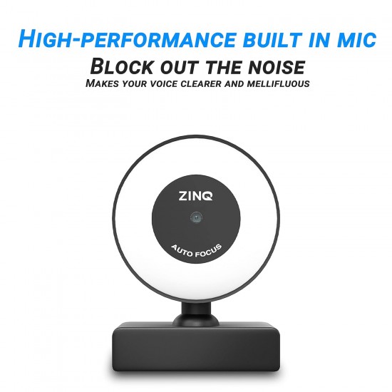 Zinq Technologies Full HD 1080P 2.1 Megapixel 30 FPS Auto Focus Webcam with Ring LED for Night Vision