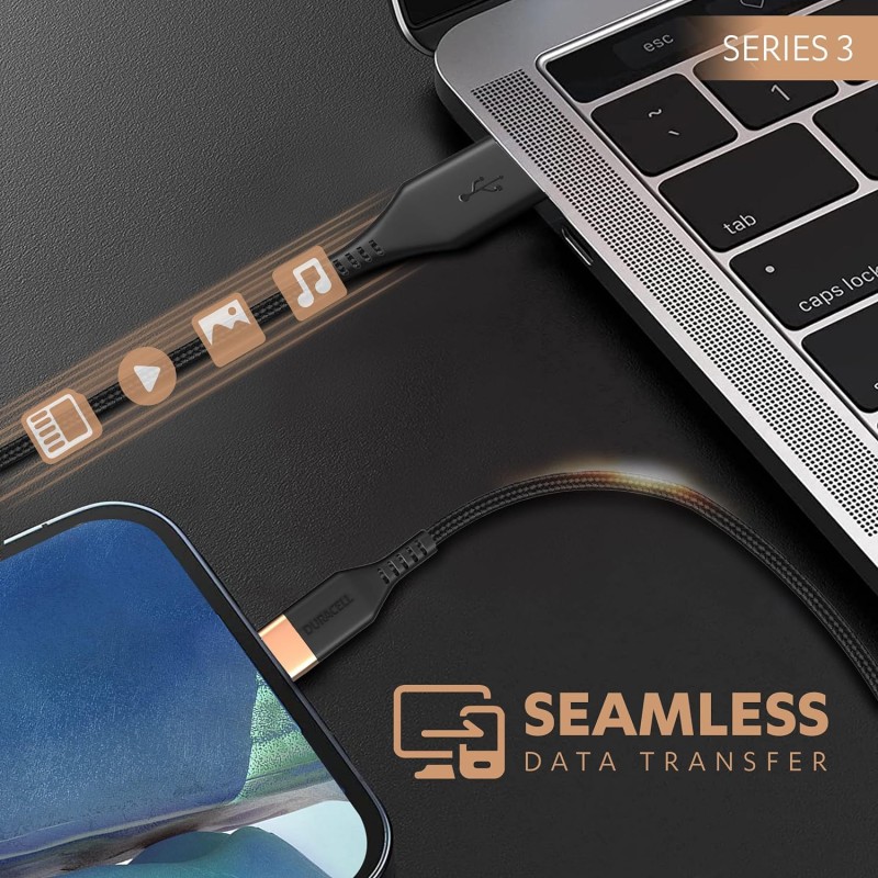 Duracell USB Type C, 3A Braided Sync and Fast Charging Cable, 3.9 Feet (1.2M), QC 2.0/3.0 Ultra Fast Charging, Compatible