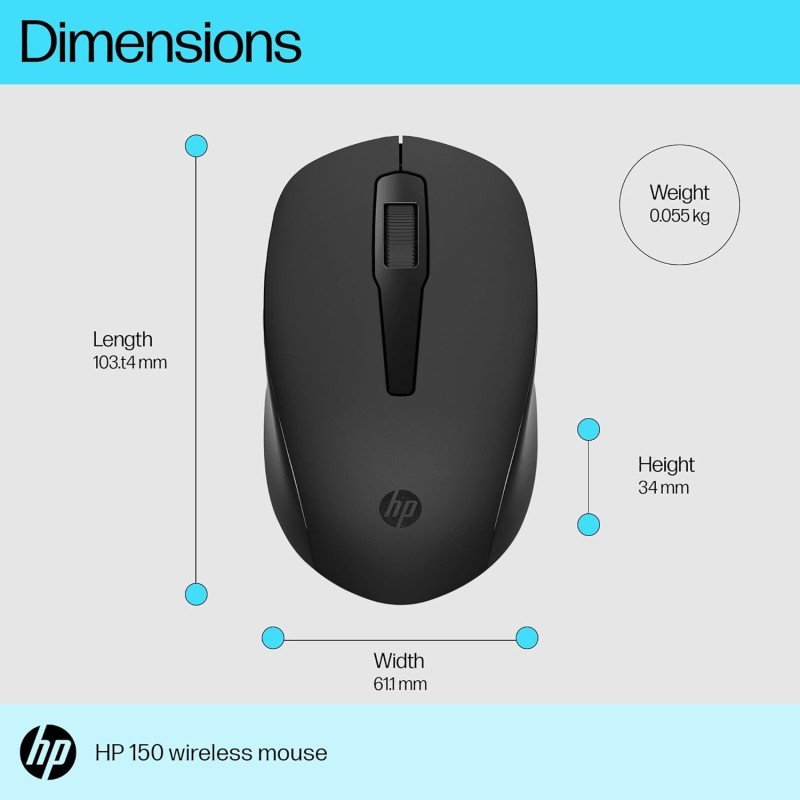 HP 150 Wireless Mouse,1600 DPI, 10 m Range HP 150 Wireless Mouse,1600 DPI, 10 m Range