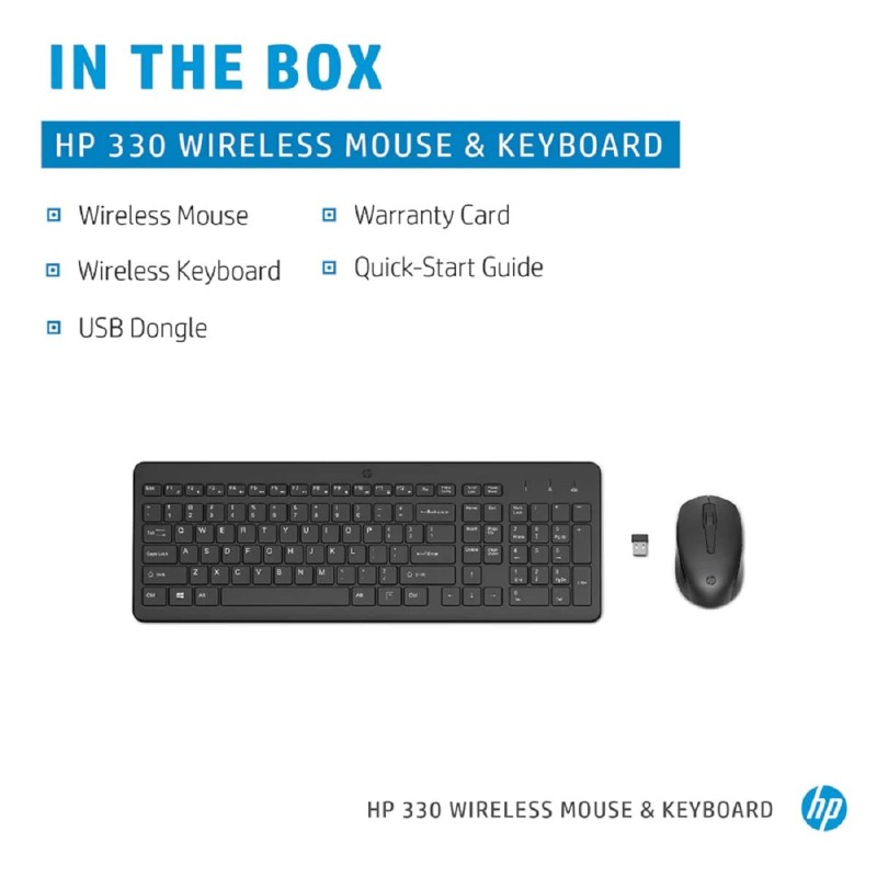 HP 330 Wireless Black Keyboard and Mouse Set - Black HP 330 Wireless Black Keyboard and Mouse Set - Black