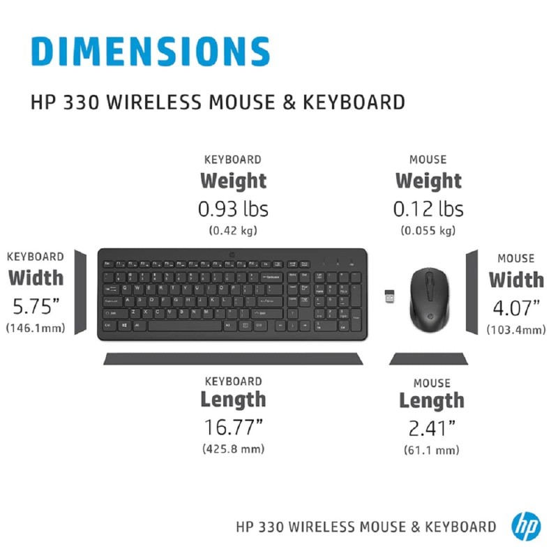 HP 330 Wireless Black Keyboard and Mouse Set - Black HP 330 Wireless Black Keyboard and Mouse Set - Black
