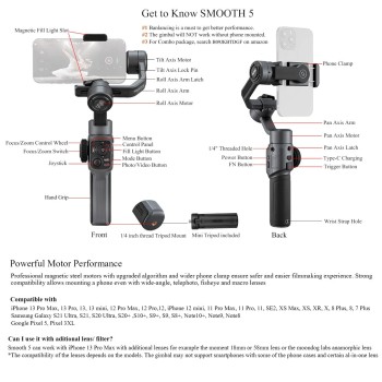 zhi yun Smooth 5 3-Axis Focus Pull & Zoom Capability Handheld Gimbal Stabilizer.Black zhi yun Smooth 5 3-Axis Focus Pull & Zoom Capability Handheld Gimbal Stabilizer.Black