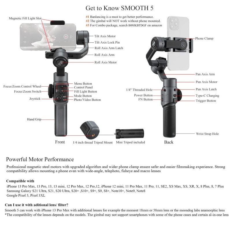 zhi yun Smooth 5 3-Axis Focus Pull & Zoom Capability Handheld Gimbal Stabilizer.Black zhi yun Smooth 5 3-Axis Focus Pull & Zoom Capability Handheld Gimbal Stabilizer.Black