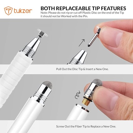 Tukzer 2-in-1 Capacitive Stylus Pen V2.0, Precise Stylus (White)