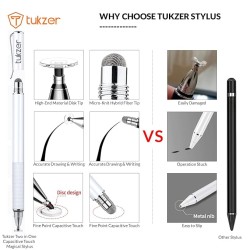 Tukzer 2-in-1 Capacitive Stylus Pen V2.0, Precise Stylus (White)