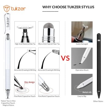 Tukzer 2-in-1 Capacitive Stylus Pen V2.0, Precise Stylus (White) Tukzer 2-in-1 Capacitive Stylus Pen V2.0, Precise Stylus (White)