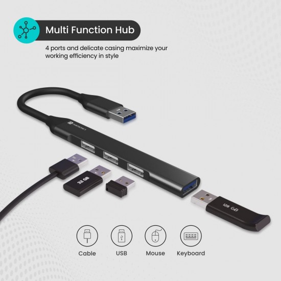 Portronics Mport 31 USB Hub (4-in-1), Multiport Adapter - (Grey)