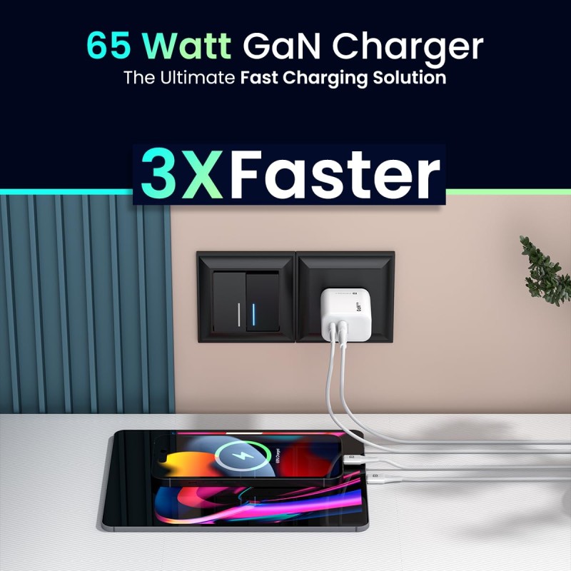 Portronics Adapto 65X 65 W Dual Ports Outputs GaN Fast PD Charger Portronics Adapto 65X 65 W Dual Ports Outputs GaN Fast PD Charger