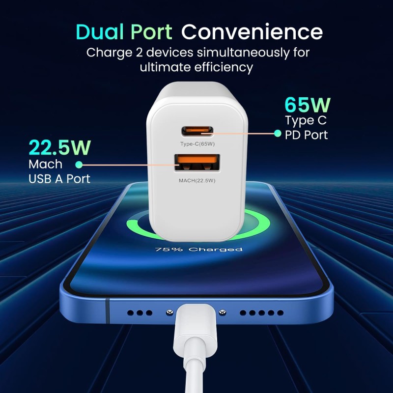 Portronics Adapto 65X 65 W Dual Ports Outputs GaN Fast PD Charger Portronics Adapto 65X 65 W Dual Ports Outputs GaN Fast PD Charger