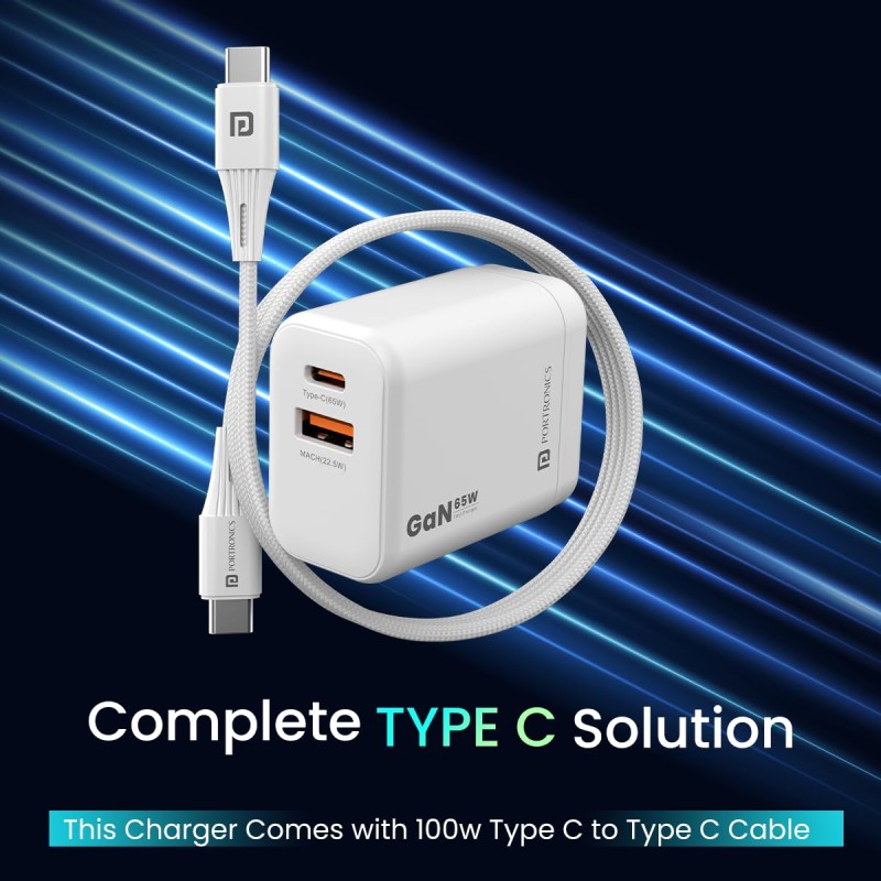 Portronics Adapto 65X 65 W Dual Ports Outputs GaN Fast PD Charger Portronics Adapto 65X 65 W Dual Ports Outputs GaN Fast PD Charger