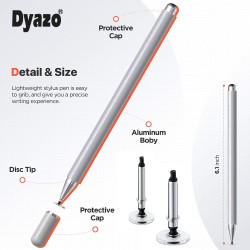 Dyazo Stylus Pen/Pencil for All Touch Screen Devices, Fine Point, Lightweight Aluminum Body Compatible - (Silver)