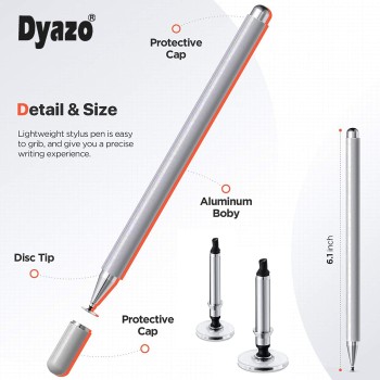 Dyazo Stylus Pen/Pencil for All Touch Screen Devices, Fine Point, Lightweight Aluminum Body Compatible - (Silver) Dyazo Stylus Pen/Pencil for All Touch Screen Devices, Fine Point, Lightweight Aluminum Body Compatible - (Silver)