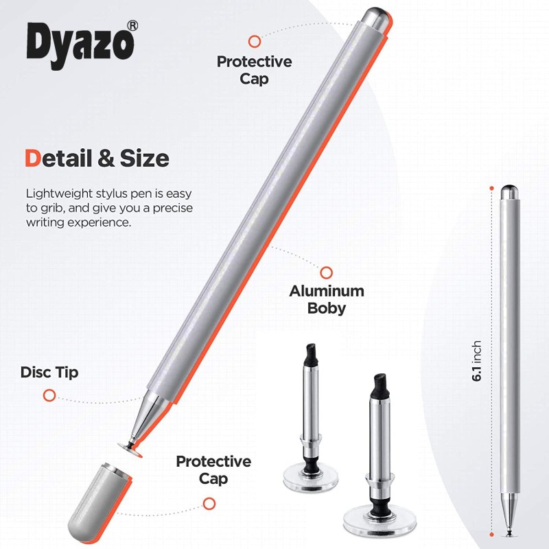 Dyazo Stylus Pen/Pencil for All Touch Screen Devices, Fine Point, Lightweight Aluminum Body Compatible - (Silver) Dyazo Stylus Pen/Pencil for All Touch Screen Devices, Fine Point, Lightweight Aluminum Body Compatible - (Silver)