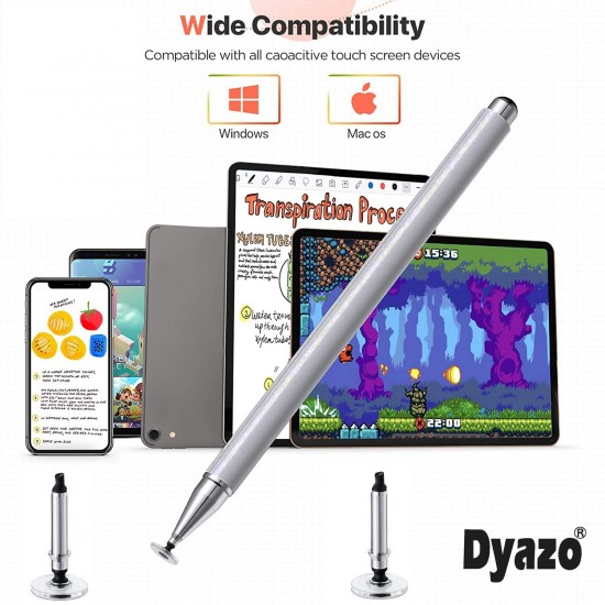 Dyazo Stylus Pen/Pencil for All Touch Screen Devices, Fine Point, Lightweight Aluminum Body Compatible - (Silver)