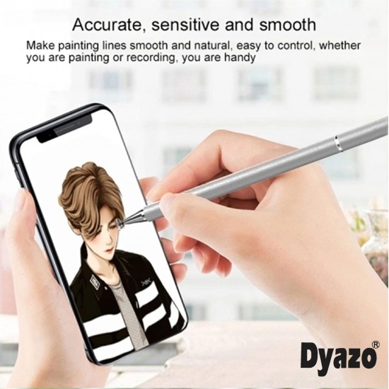 Dyazo Stylus Pen/Pencil for All Touch Screen Devices, Fine Point, Lightweight Aluminum Body Compatible - (Silver)