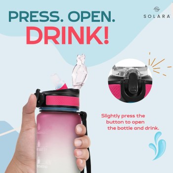 SOLARA Sipper Water Bottle for Adults 1 Litre with Motivational Time Marker, Leakproof Durable BPA Free Non-Toxic Bottle for Office, Gym, Detoxing eBook included, Red Skies SOLARA Sipper Water Bottle for Adults 1 Litre with Motivational Time Marker, Leakproof Durable BPA Free Non-Toxic Bottle for Office, Gym, Detoxing eBook included, Red Skies