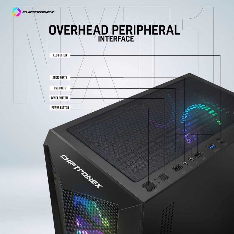 CHIPTRONEX NXT1 MESH Mid Tower ATX Gaming Computer case with 4x120mm Dual Ring ARGB Fan, MB Sync, Supports CHIPTRONEX NXT1 MESH Mid Tower ATX Gaming Computer case with 4x120mm Dual Ring ARGB Fan, MB Sync, Supports