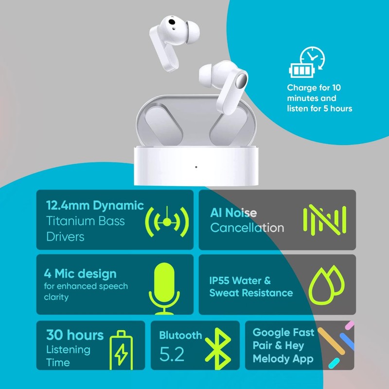 Oneplus Nord Buds True Wireless in Ear Earbuds with Mic - (White Marble)