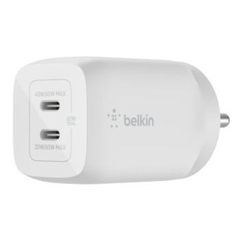 Belkin 65W GaN Dual USB-C (Type C) PD 3.0 Fast Charger with Pps-White